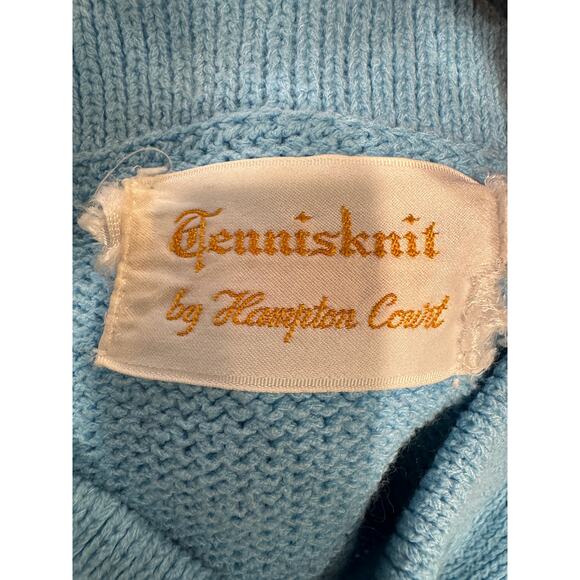 Tennisknit Vintage Acrylic Blue S Zip Cardigan Lilly Floral Cottage Nostalgic - Picture 3 of 10